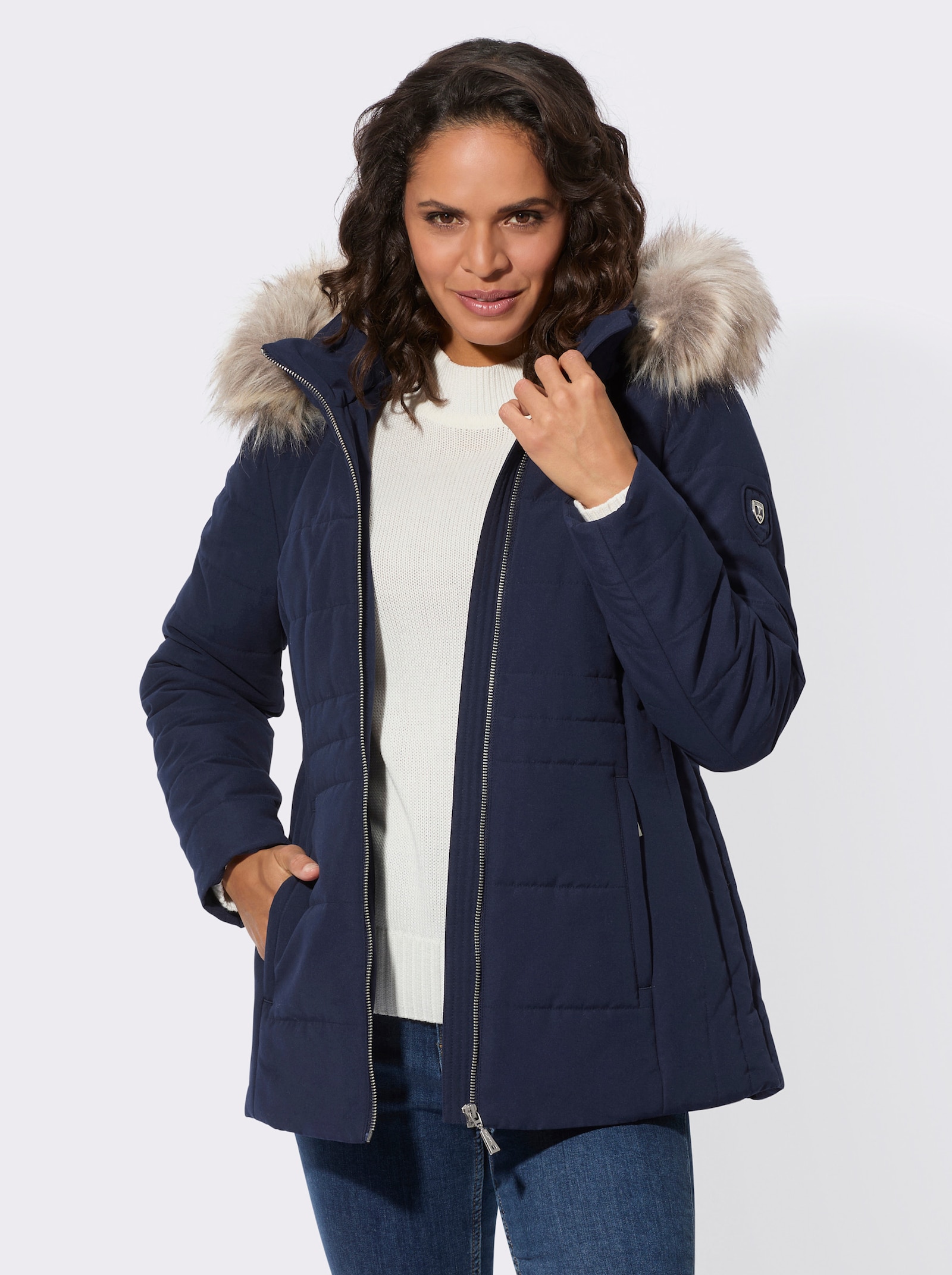 Outdoorjack met afneembare capuchon - marine