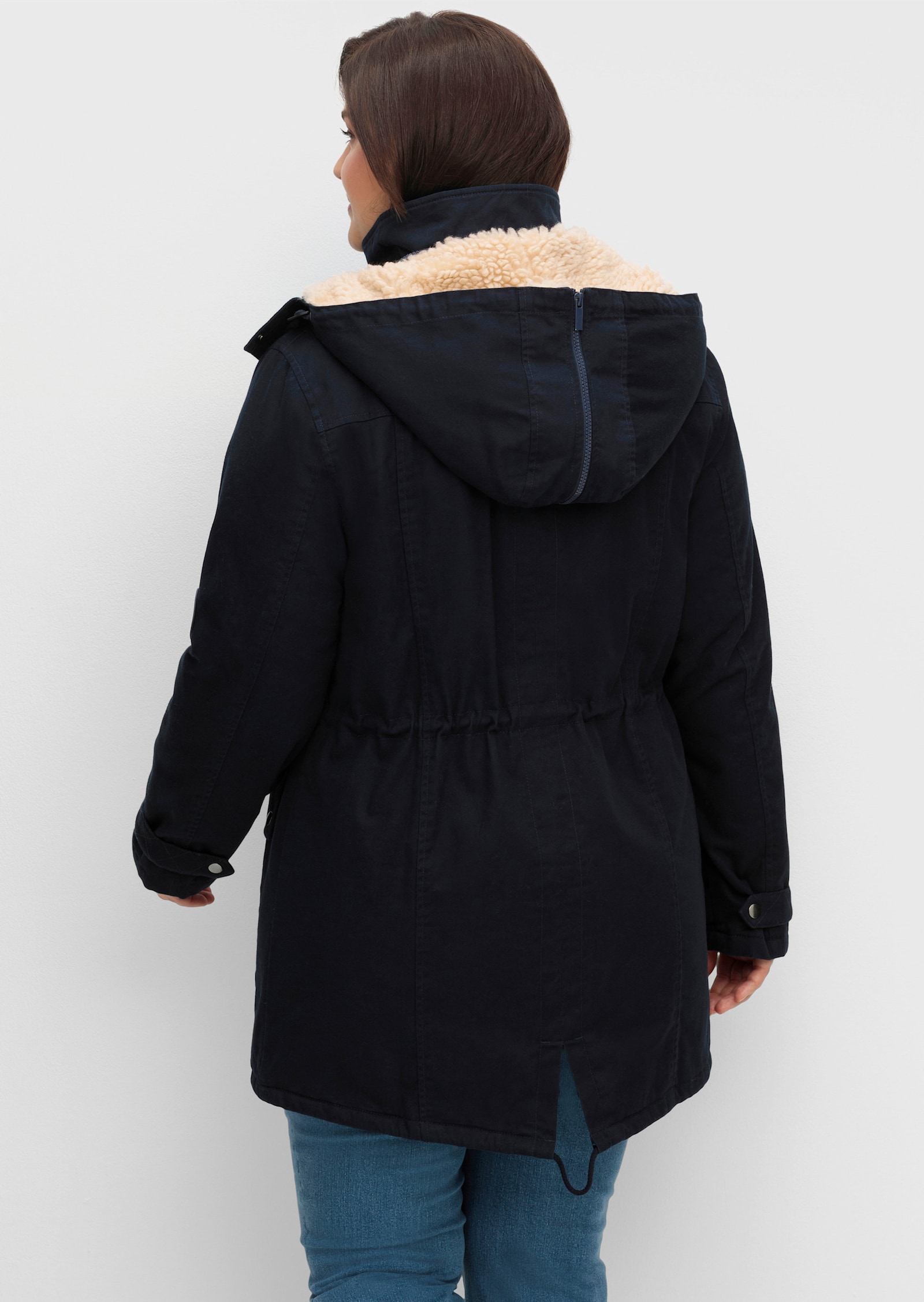 sheego Parka mit Taillen-Gummizug, warm wattiert - nachtblau