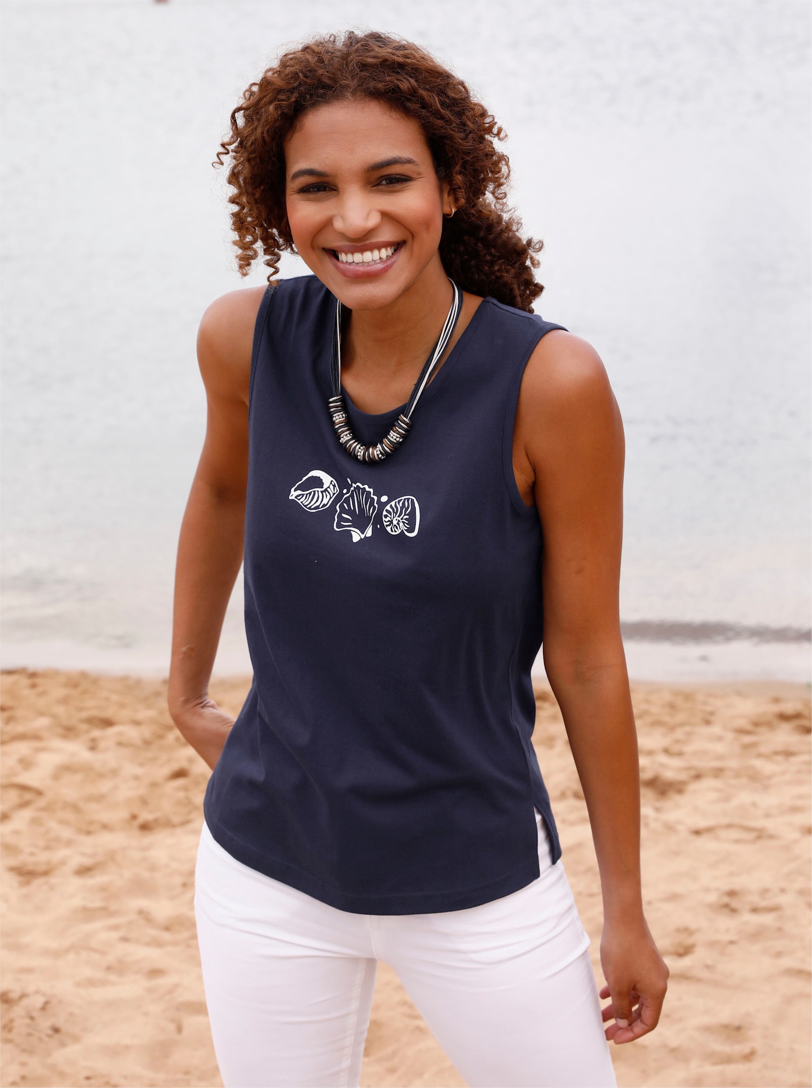 Shirttop mit Seitenschlitzen - marine