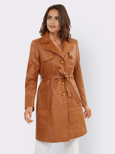 heine Ledermantel in Trenchcoat-Optik - cognac