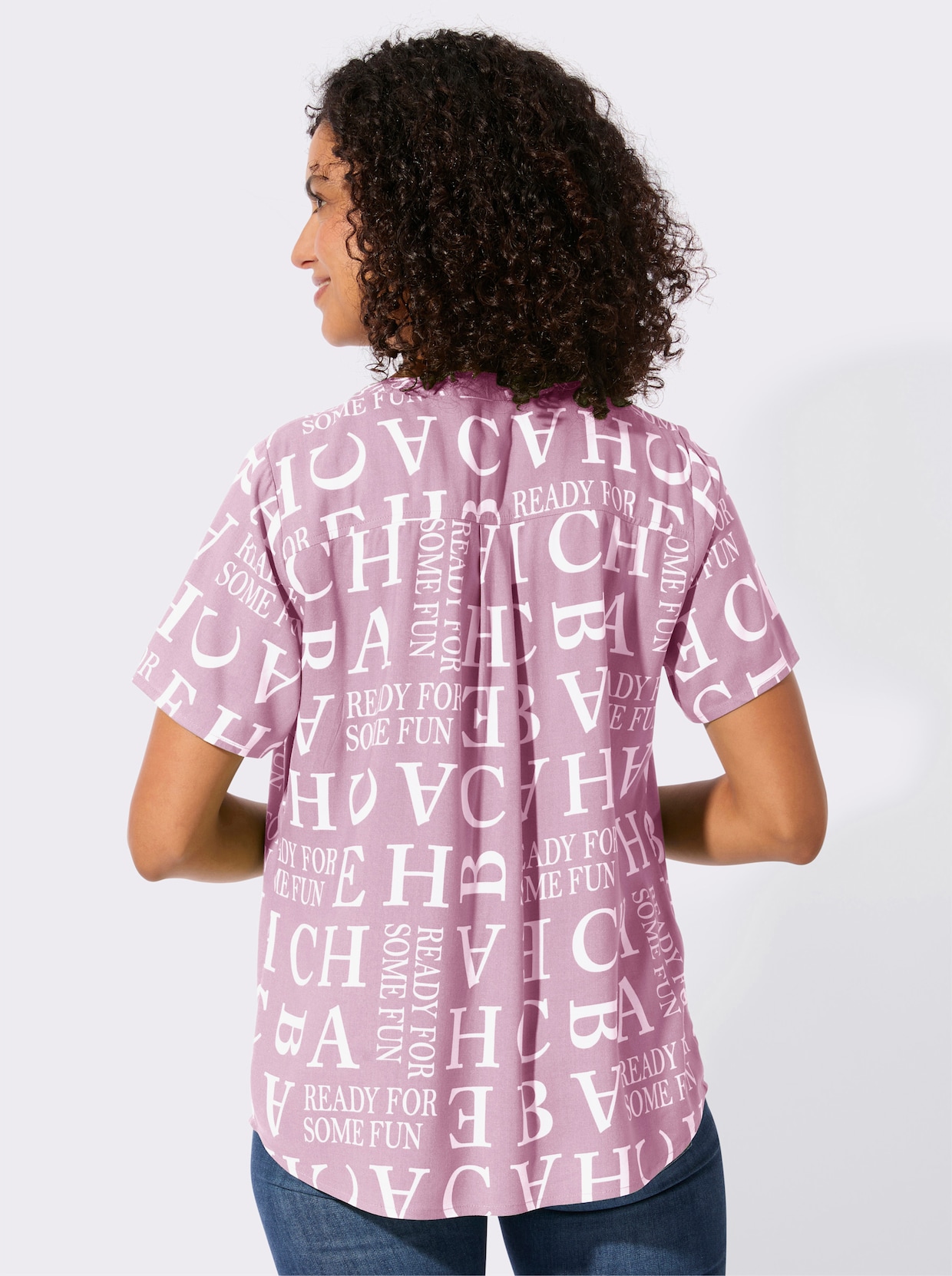 Druckbluse - mauve-ecru-bedruckt
