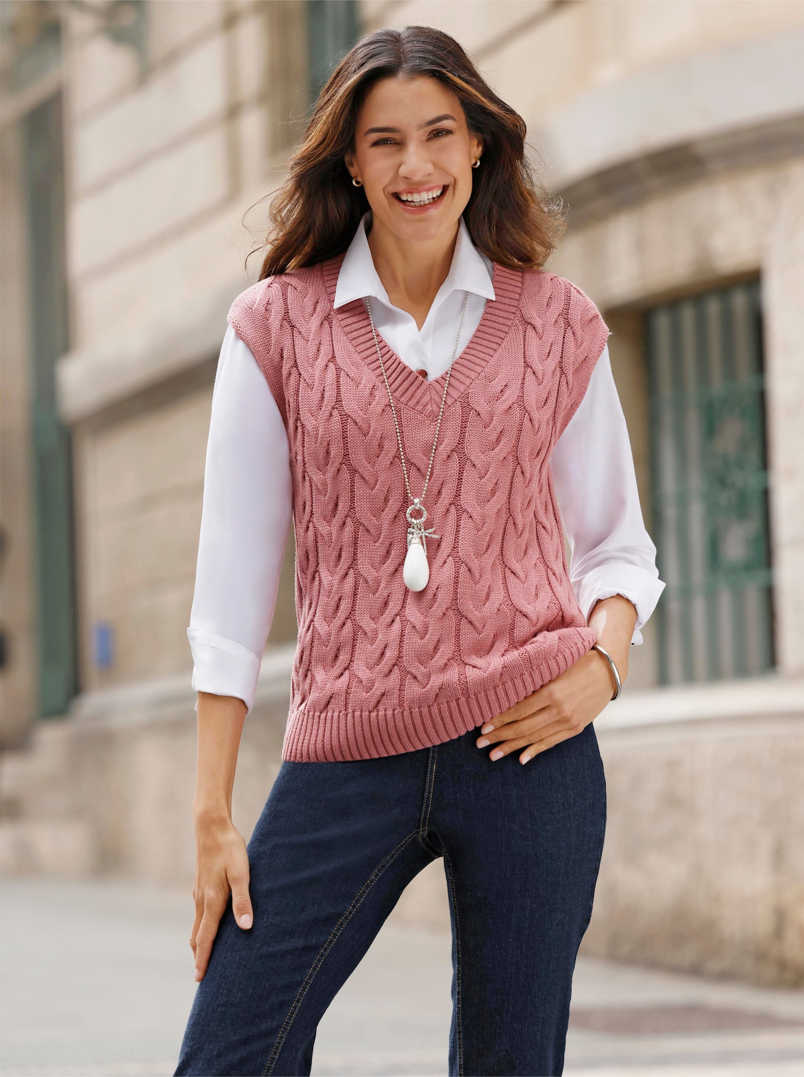 Slipover med flätmönster - rosenträ