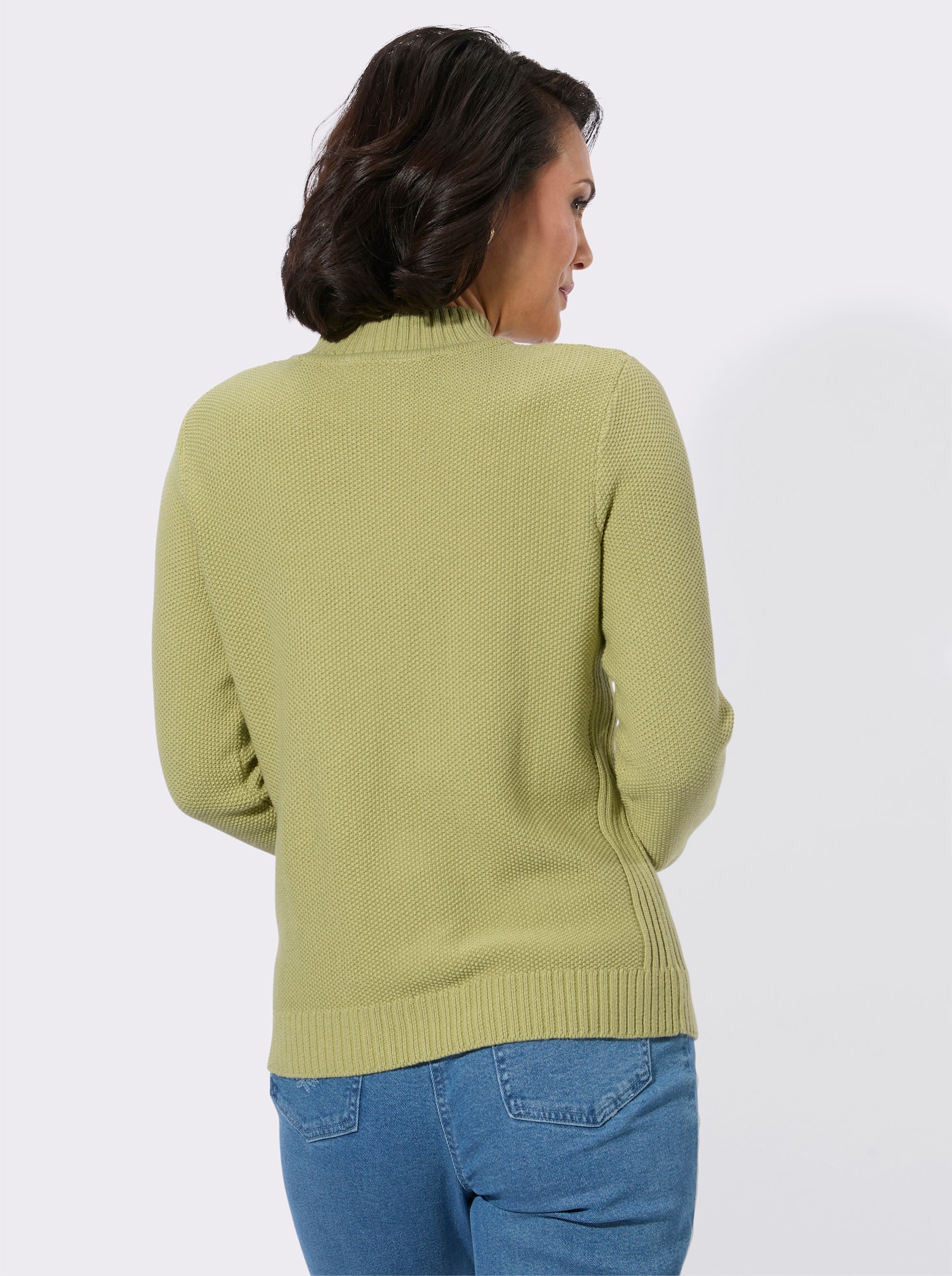 Stehkragenpullover mit Zopfmuster - lindgrün