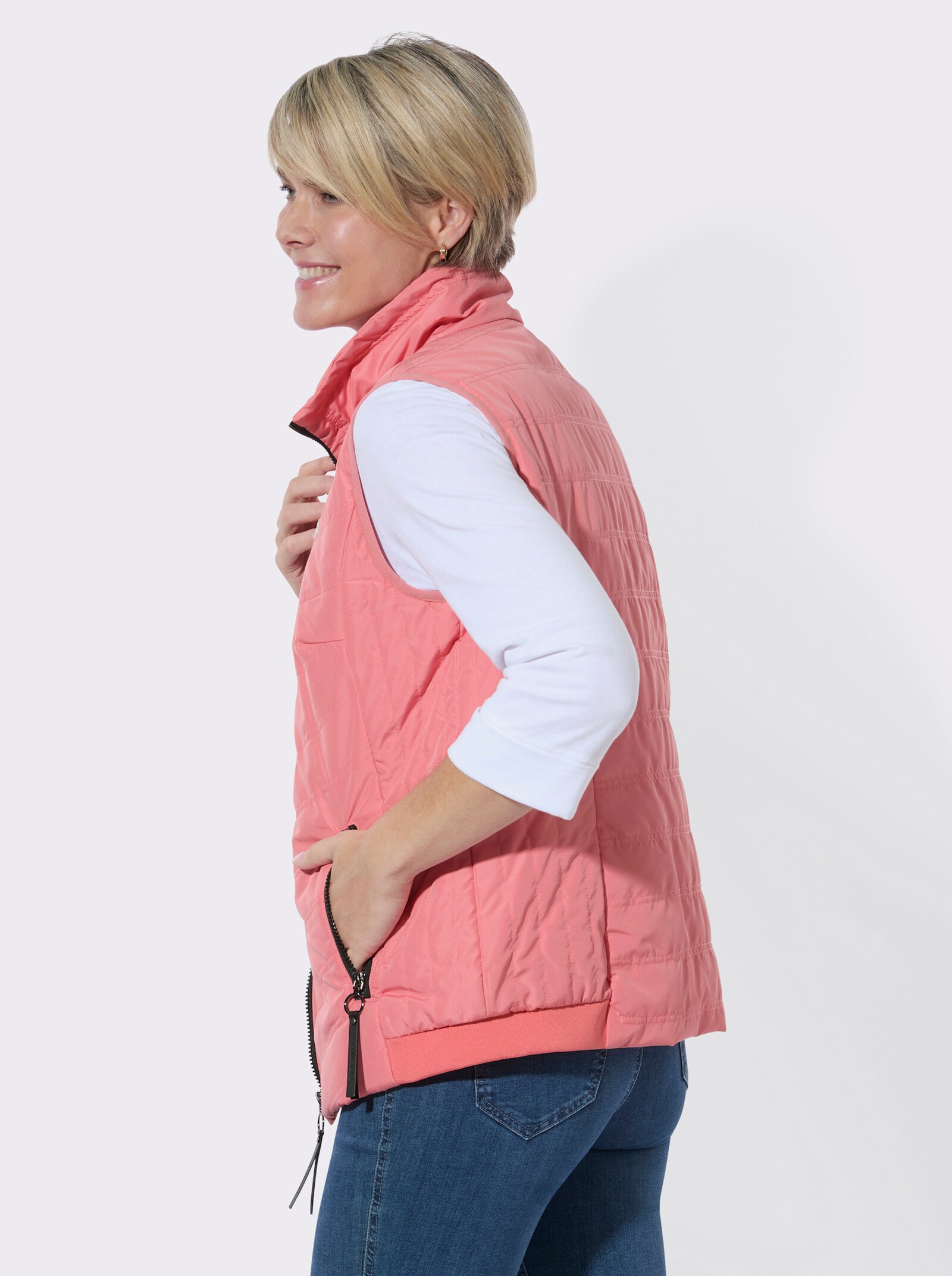 Steppweste mit knöpfbarer Innentasche - flamingo