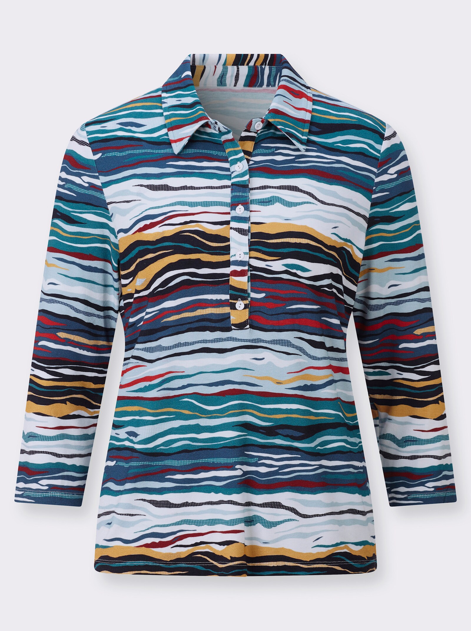 3/4-Arm-Shirt mit grafischem Muster - weiß-jeansblau-bedruckt