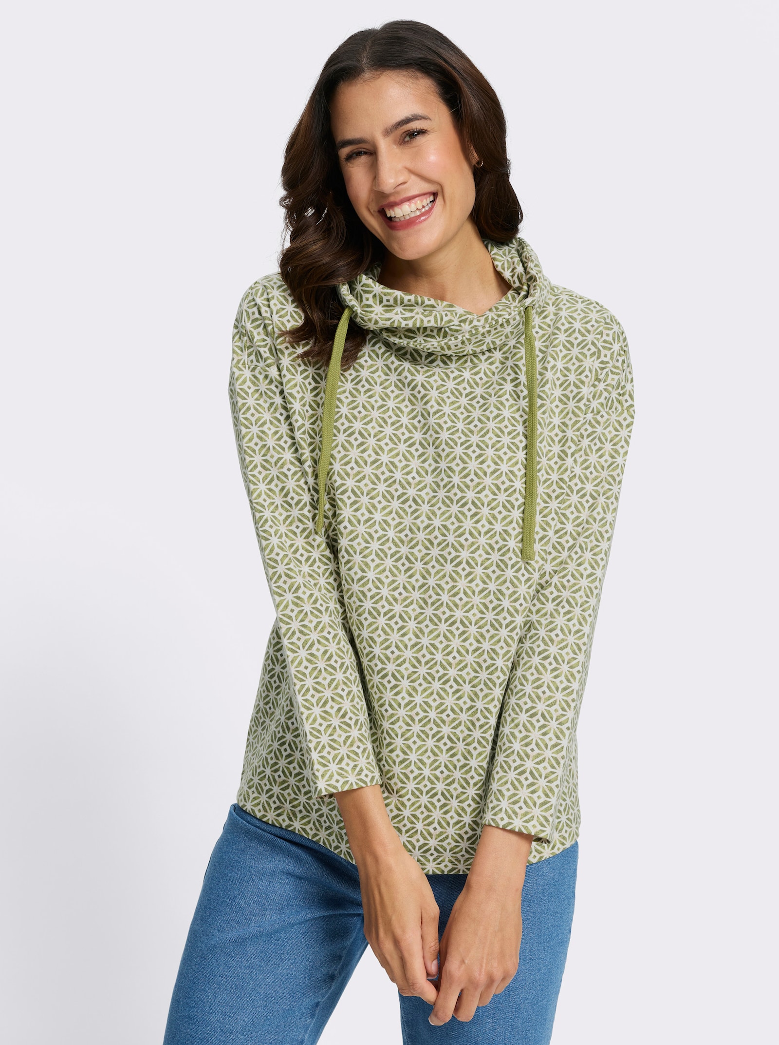 Longsweatshirt mit Kordel - ecru-schilf-bedruckt