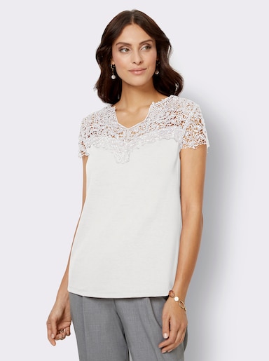 Spitzenshirt mit transparenter Spitze - ecru