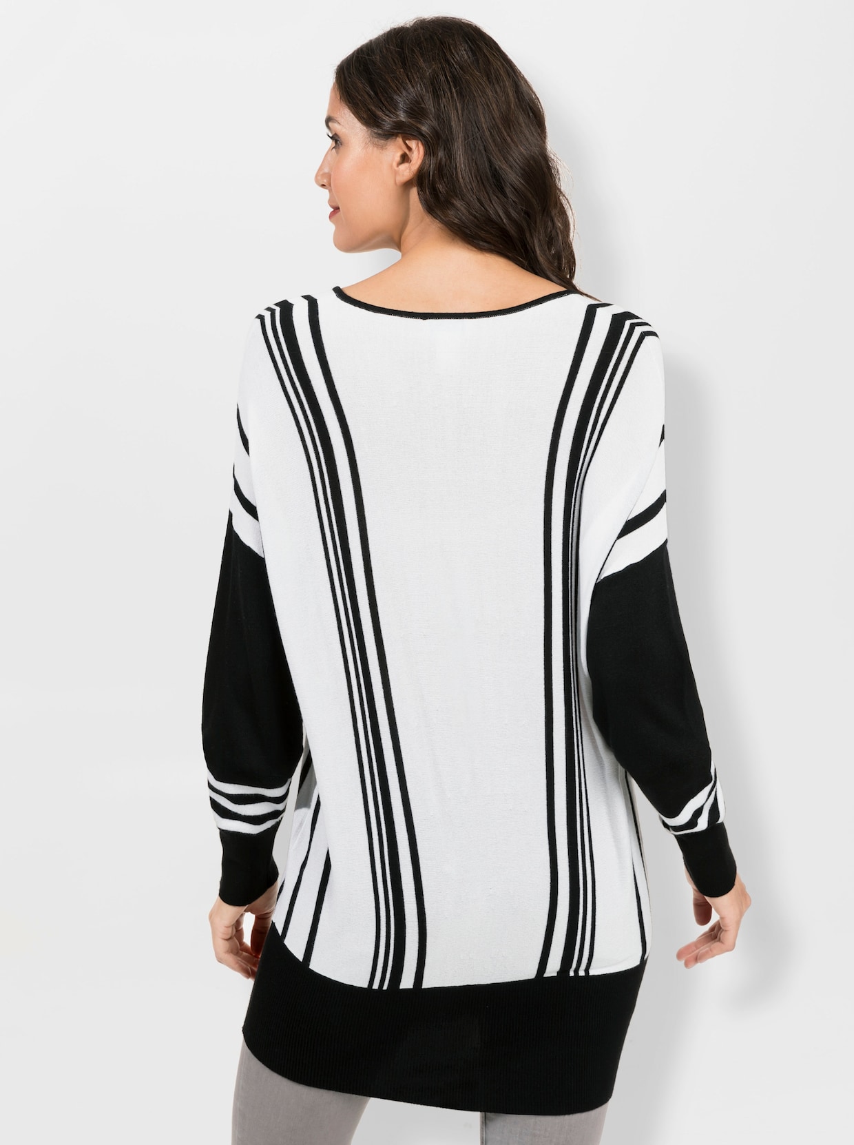 Pull à encolure en V - blanc-noir à rayures