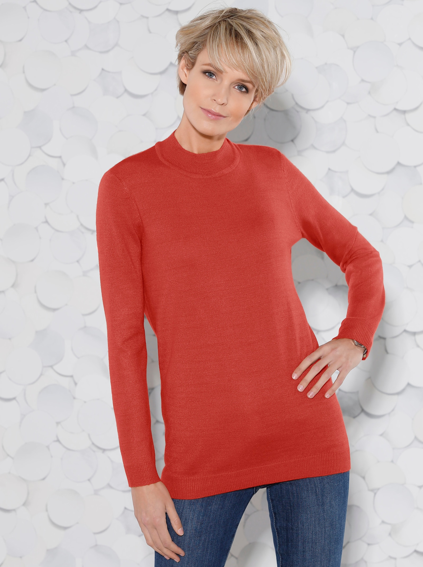 Pulóver so stojačikom, mäkký ako kašmír - terakotová