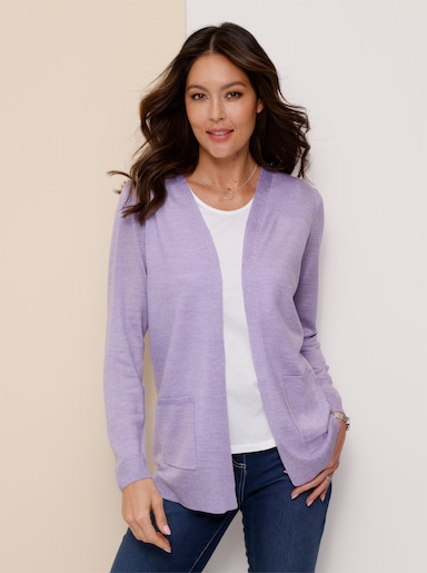 Longstrickjacke - lavendel-ecru-meliert