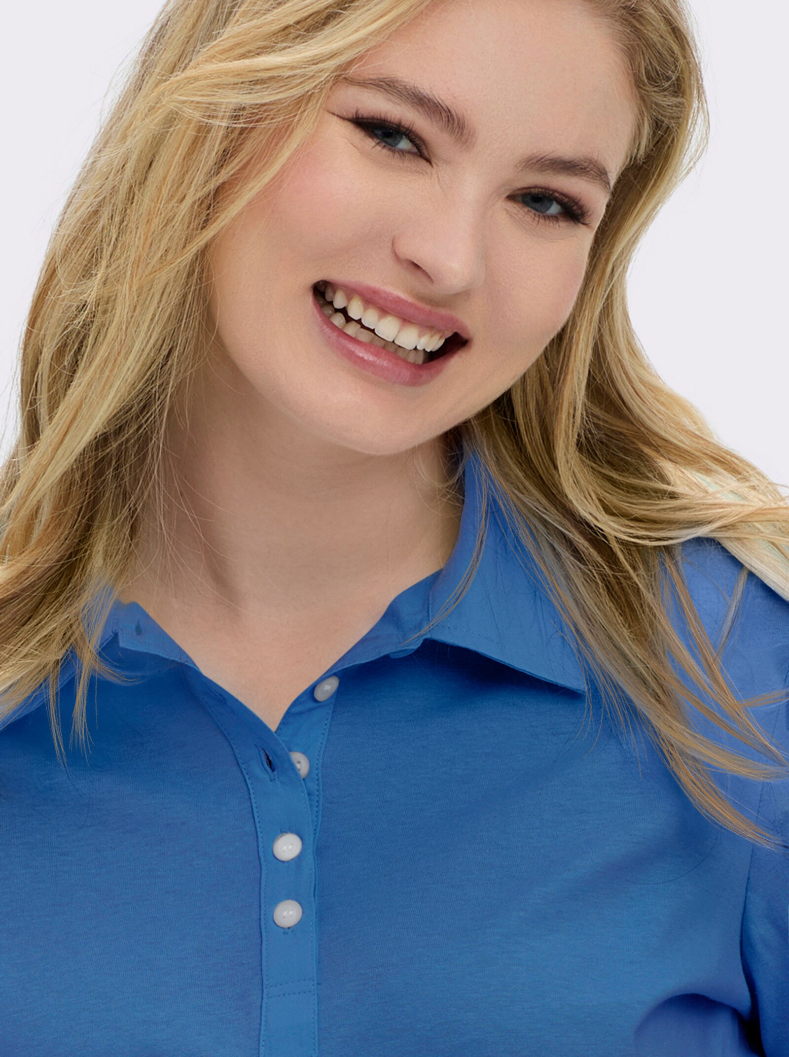 Langarm-Poloshirt in reiner Baumwoll-Qualität - blau