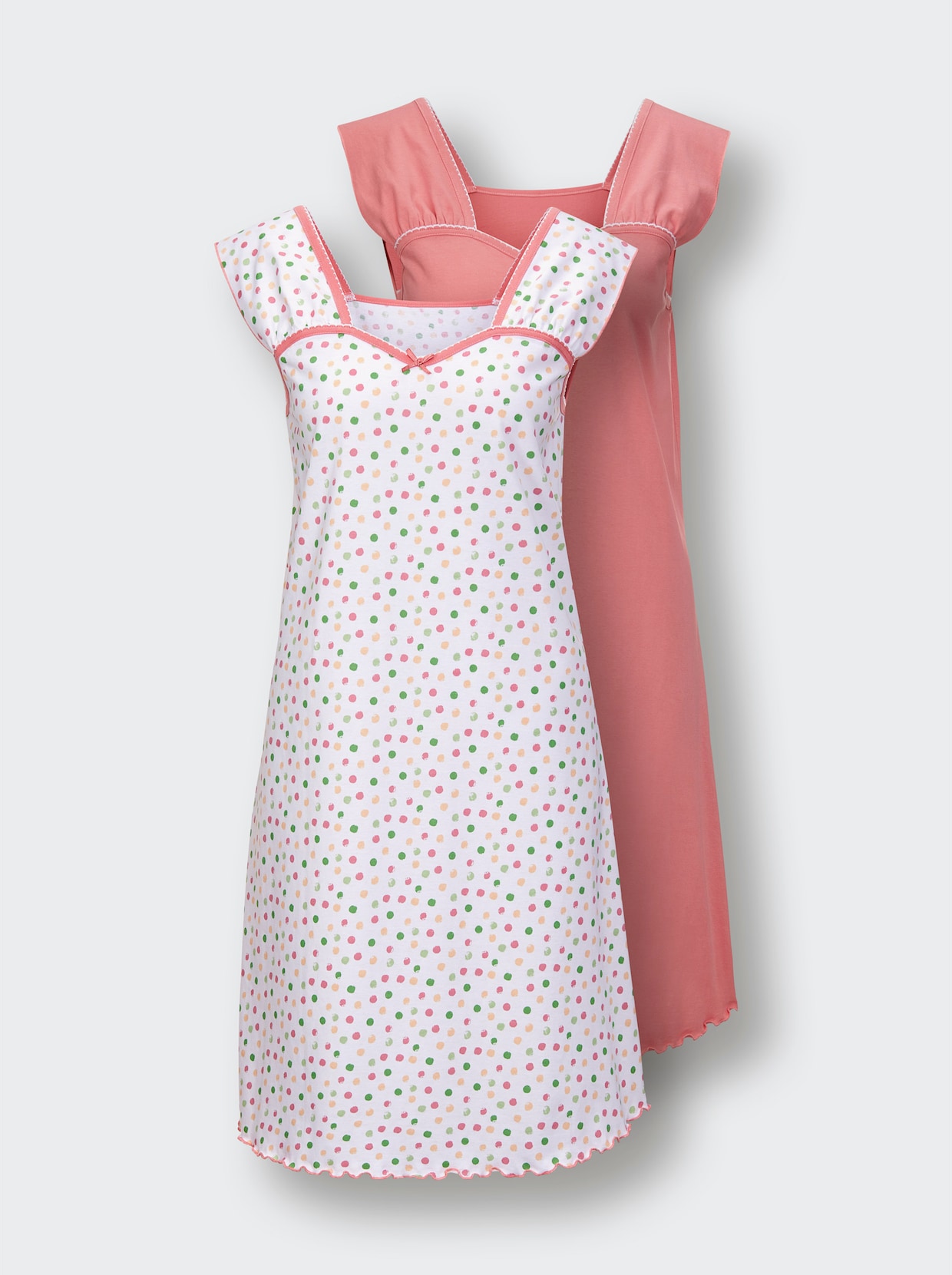 wäschepur Nachthemd - wit gestippeld + flamingo