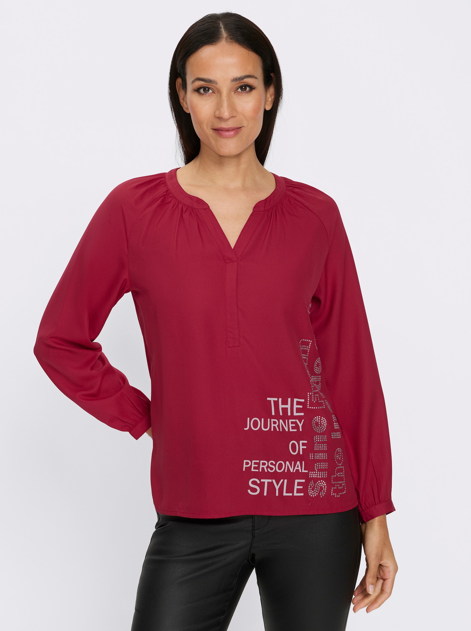 heine Schlupfbluse mit Schriftzug - kirsche-ecru