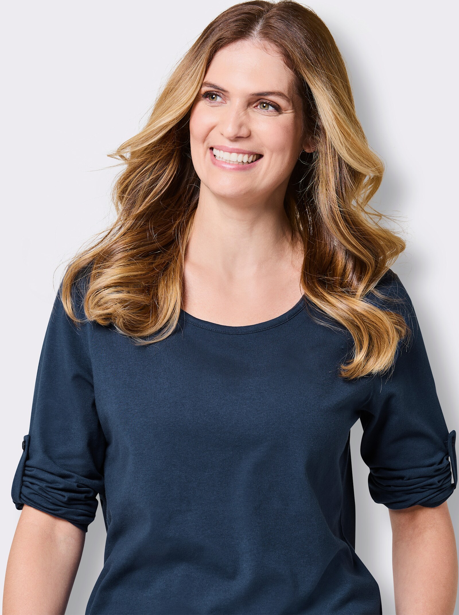 Catamaran Sports Freizeitshirt mit Aufschlag am 3/4-Ärmel - dunkelblau