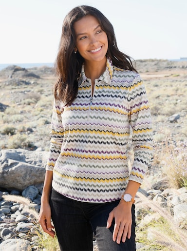 Poloshirt mit Reißverschluss - oliv-traube-gemustert