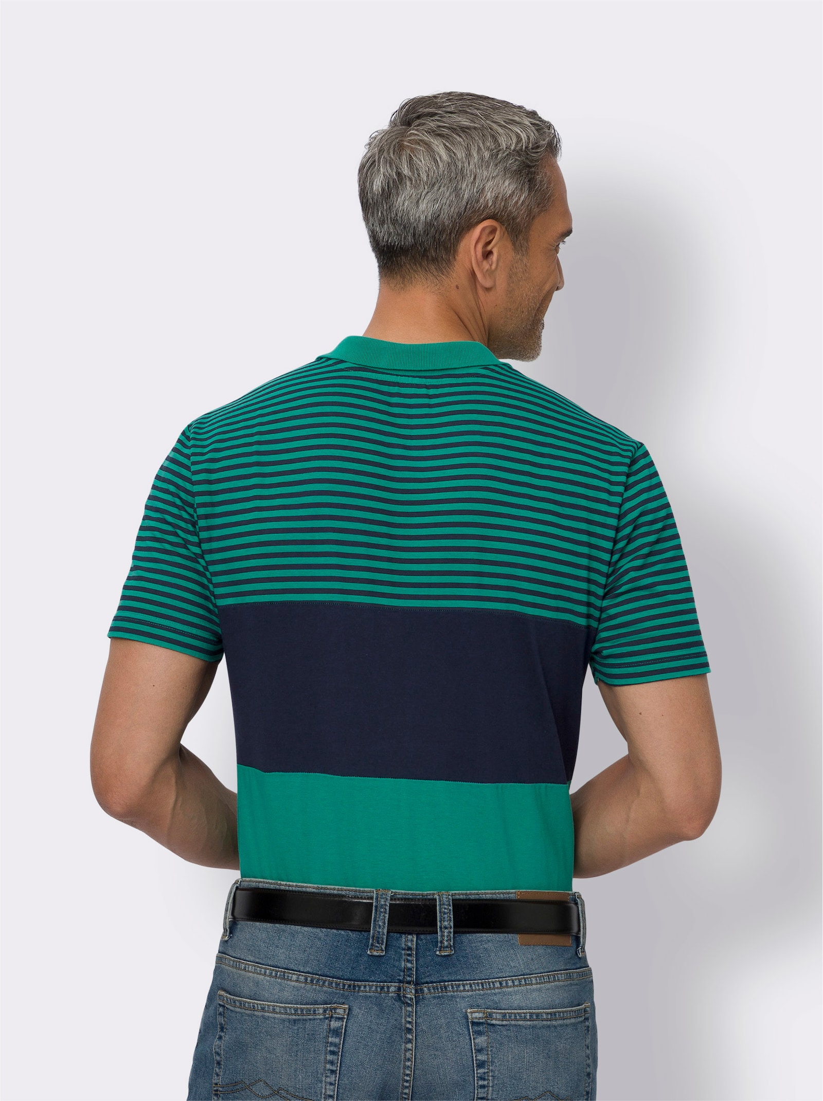 Polokošeľa s pruh. vzorom - smaragdová a námornícka modrá