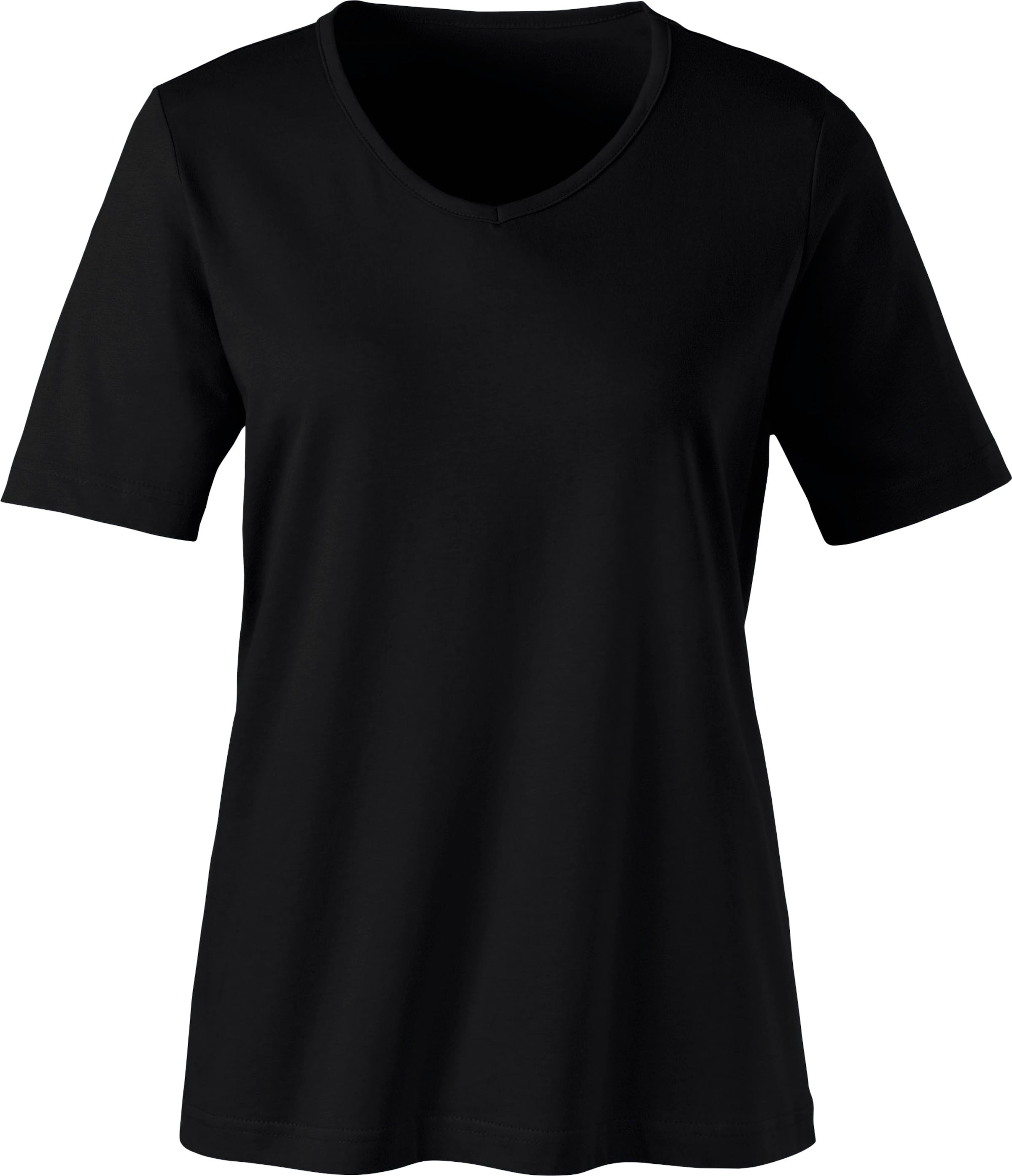 SCHWARZ AUS günstig Kaufen-Kurzarmshirt in schwarz von heine. Kurzarmshirt in schwarz von heine <![CDATA[Shirt – besonders günstig! Mit paspeliertem V-Ausschnitt.]]>. 