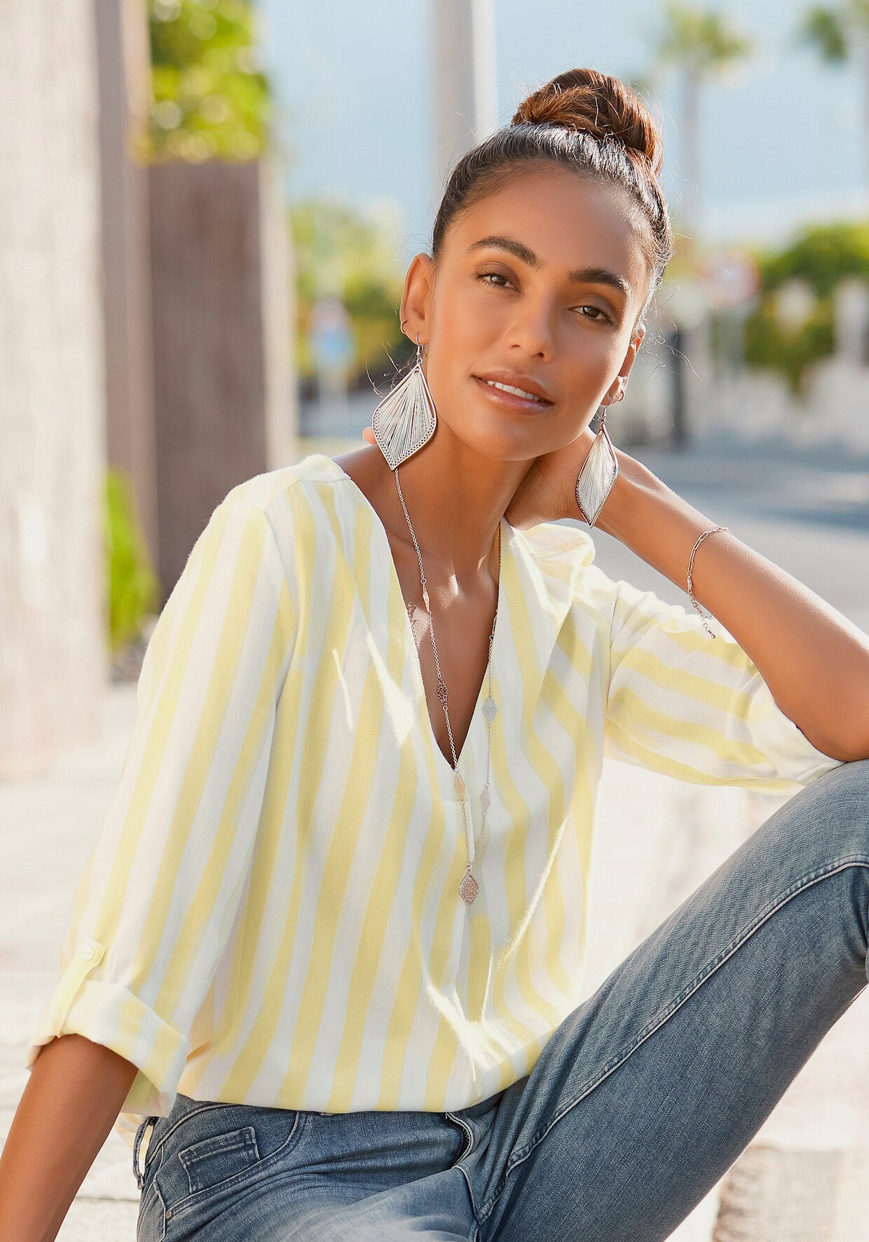 LASCANA Comfortabele blouse - wit/geel