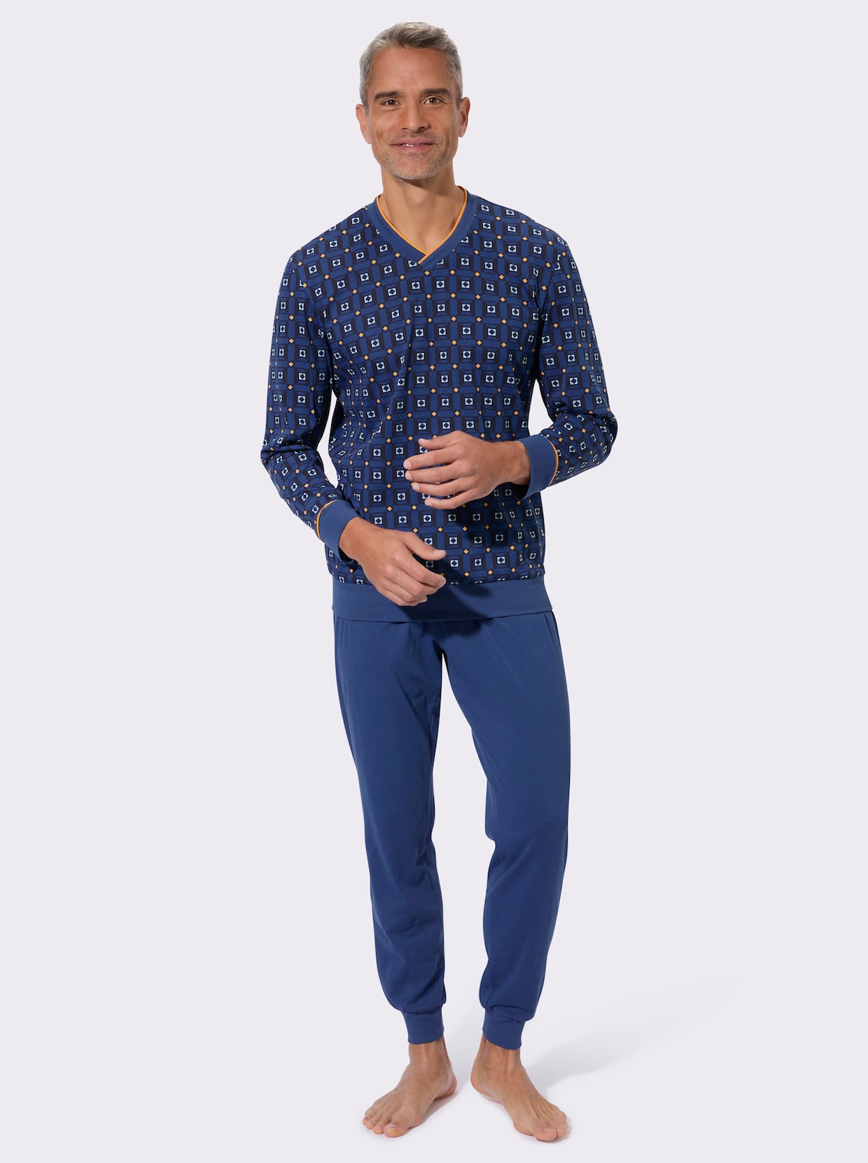 Pyžamo s elastickými náplety - královská modrá-potisk