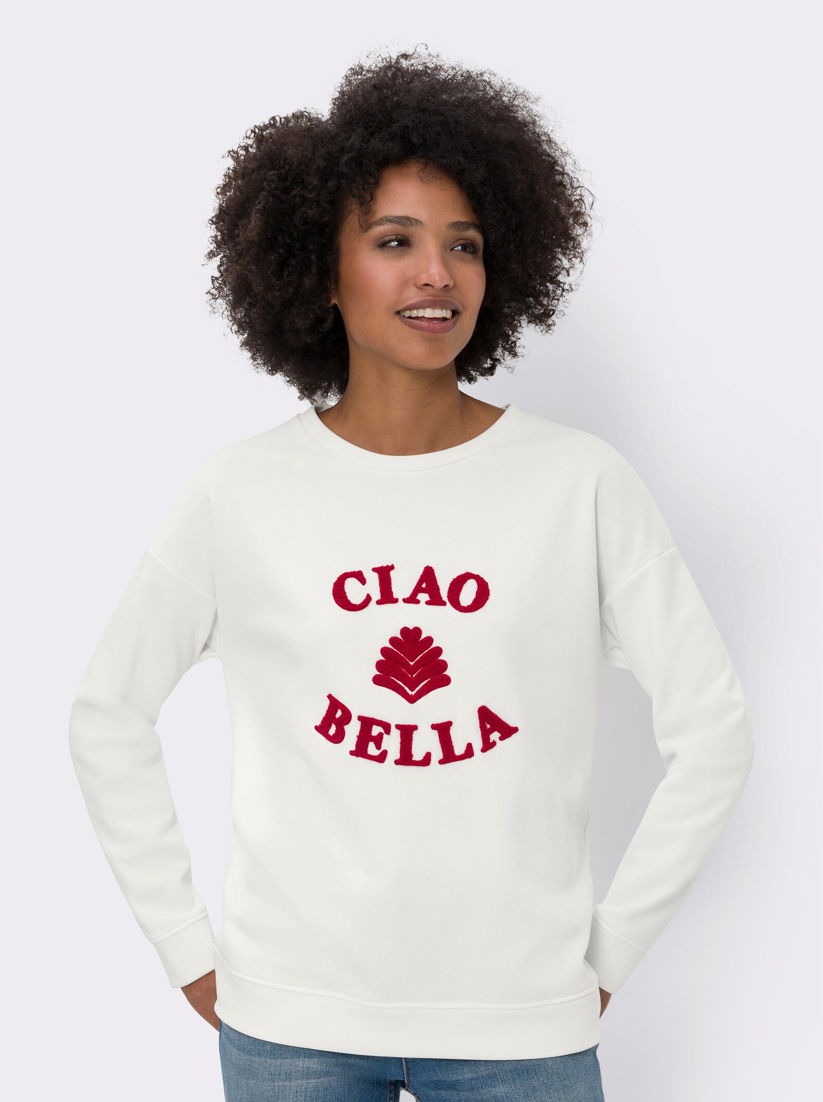 heine Sweatshirt mit flauschigem Schriftzug - ecru