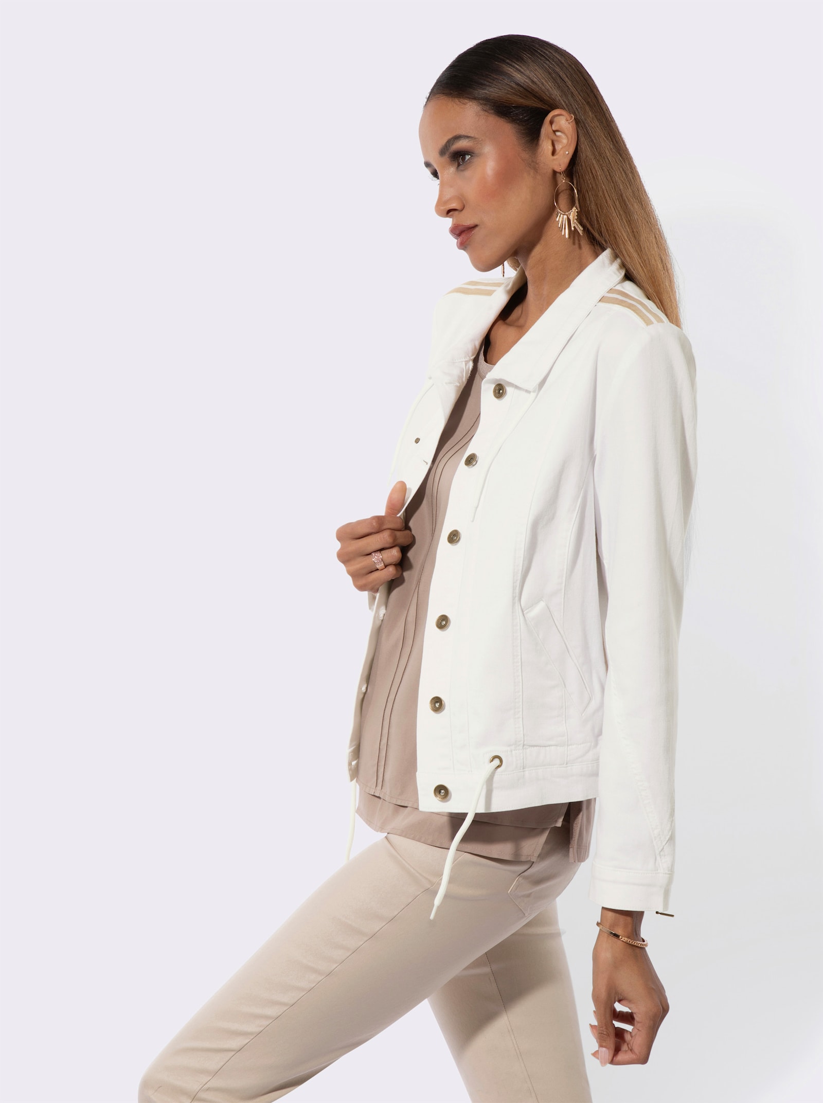Jeansjacke mit weitenregulierbarem Saum - ecru