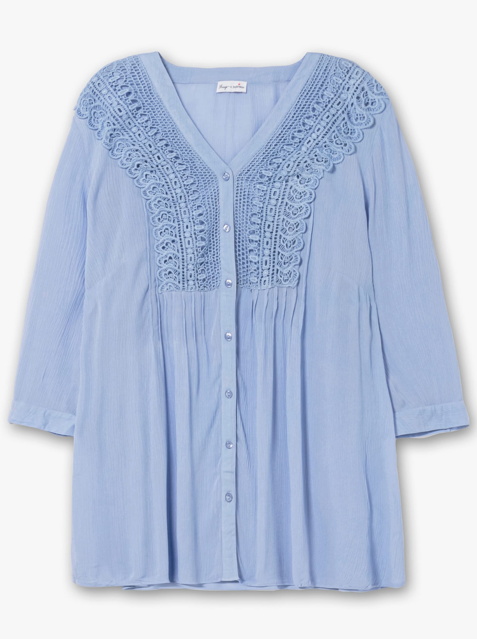 sheego by Joe Browns Crêpebluse mit Biesen und Häkelspitze - himmelblau