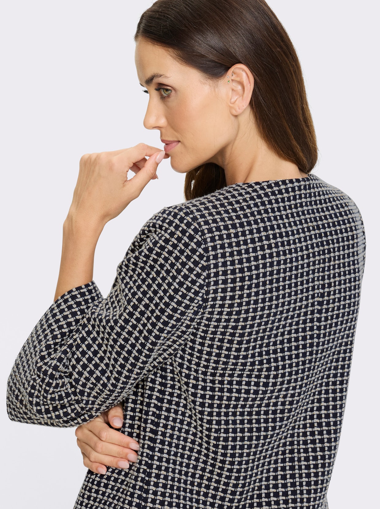 heine Bouclé-Blazer - marine-ecru-gemustert