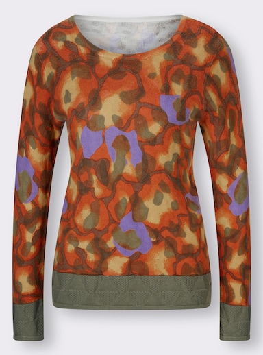 Pullover van jacquard - kaki gedessineerd
