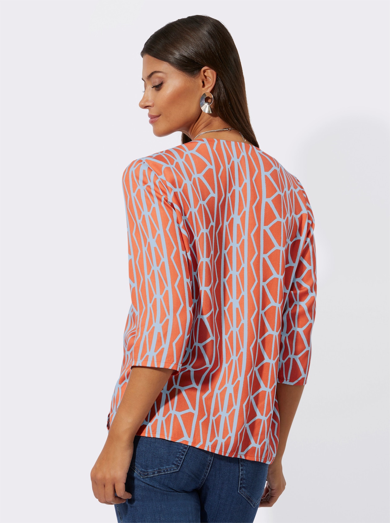 Druckbluse - papaya-hellblau-gemustert