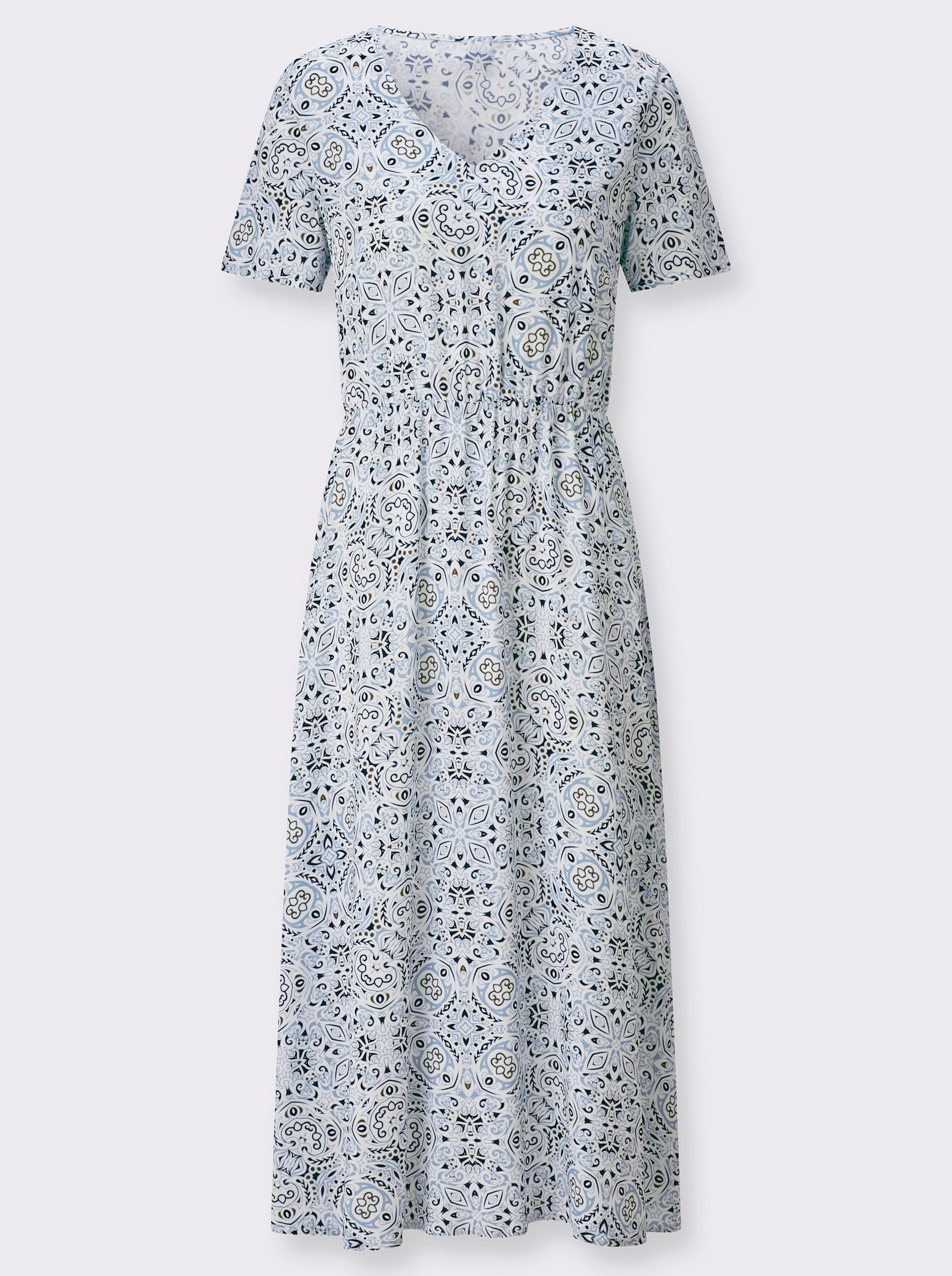 Druckkleid in Viskose-Qualität - ecru-bleu-bedruckt