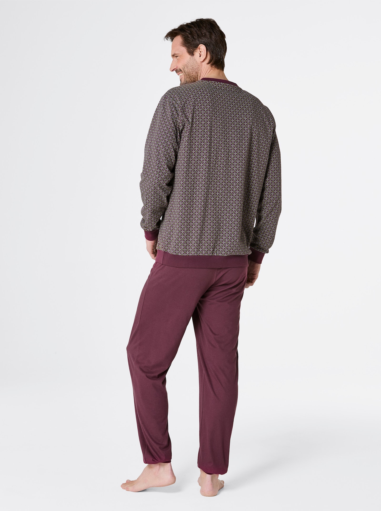 wäschepur men Schlafanzug - burgund-steingrau-bedruckt