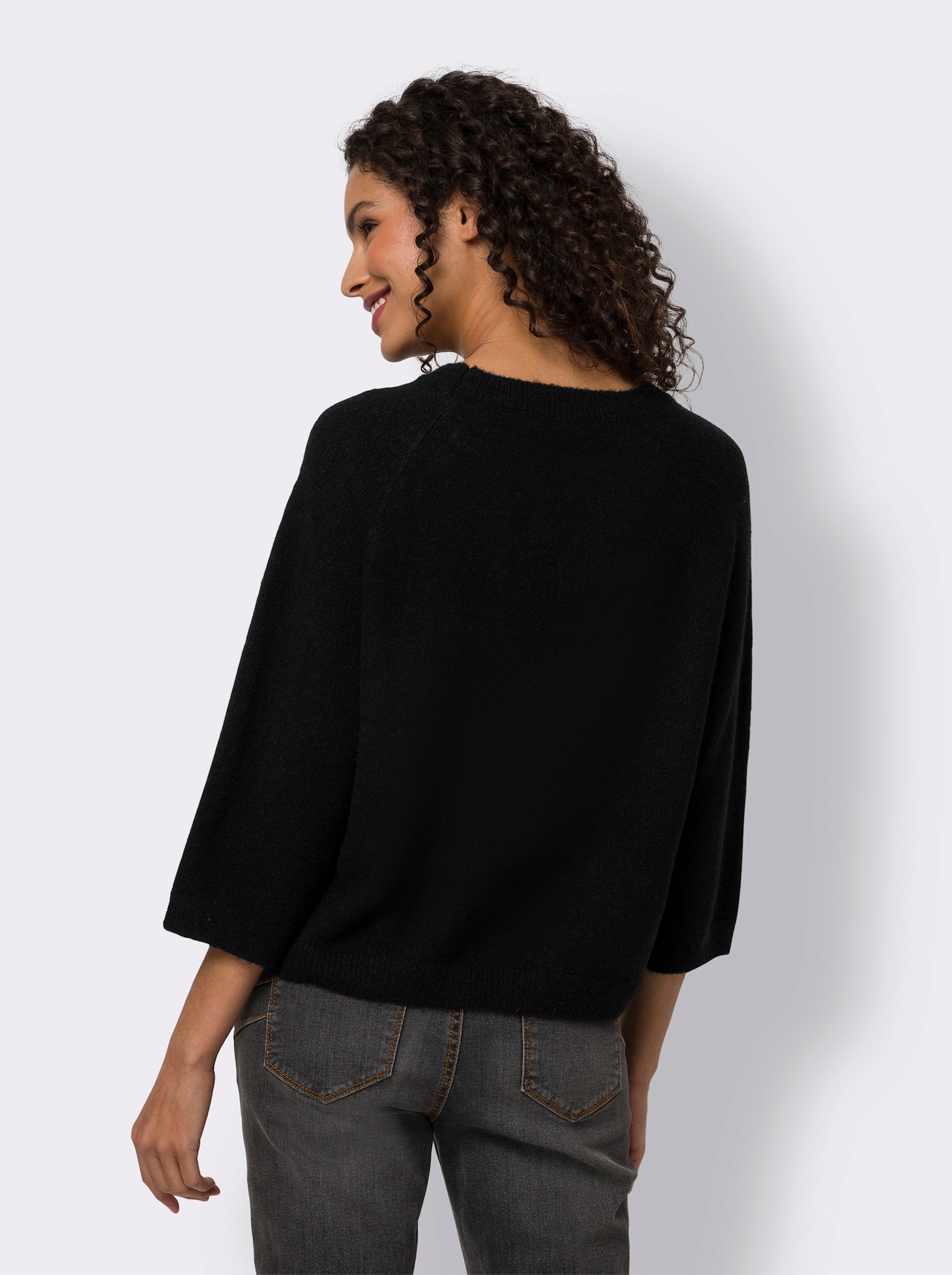 heine 3/4 Arm-Pullover mit Flauschgarn - schwarz