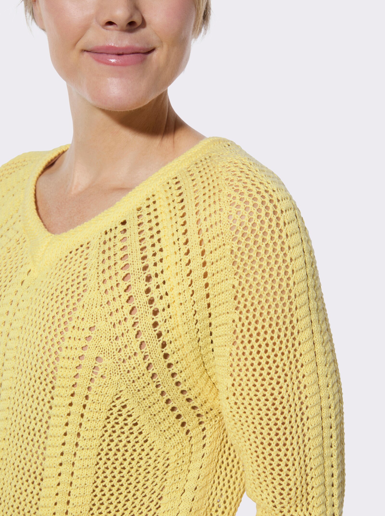 Ajourpullover mit Raglanärmel - zitrone