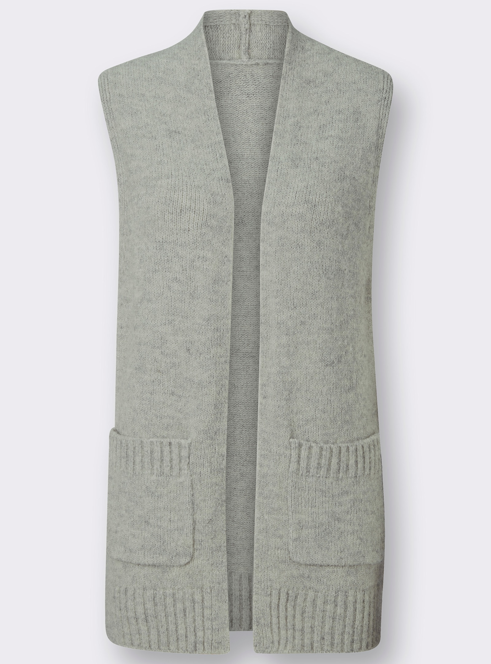 Longweste aus Melange-Garn - hellgrau-meliert