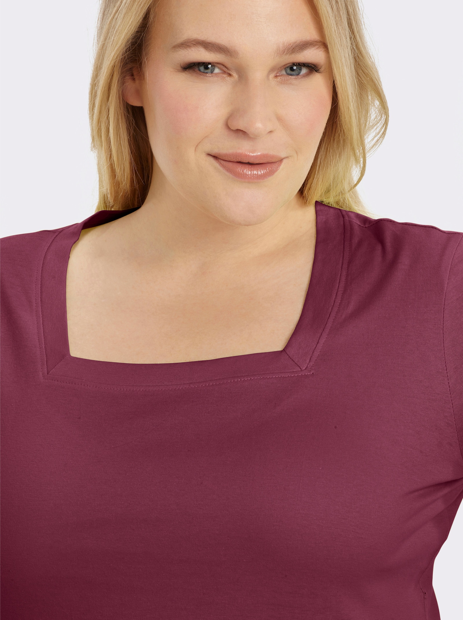 Kurzarmshirt mit Karree-Ausschnitt - bordeaux