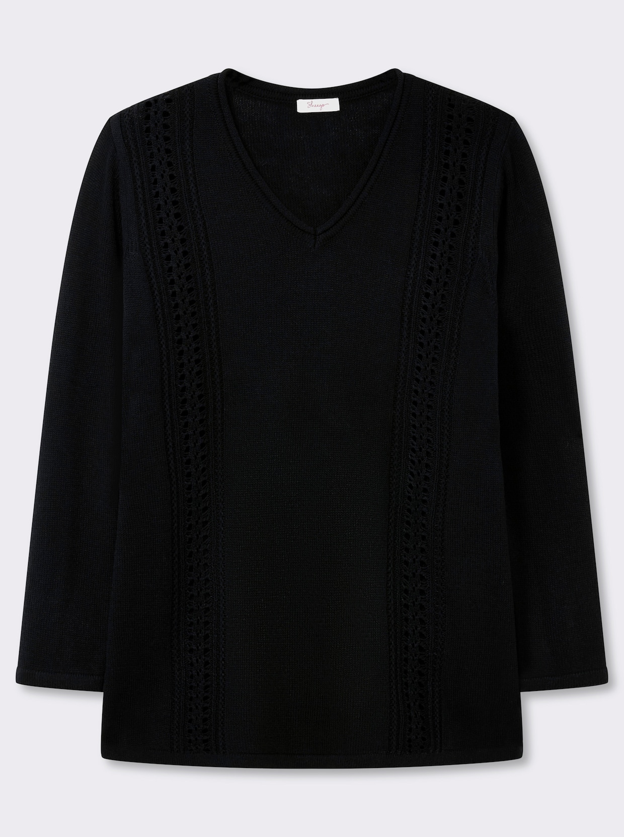 sheego Ajourpullover mit Zopfmuster-Details - schwarz