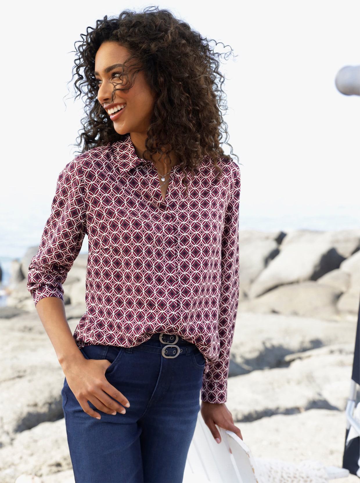 heine Overhemdblouse - ivoor/bordeaux bedrukt