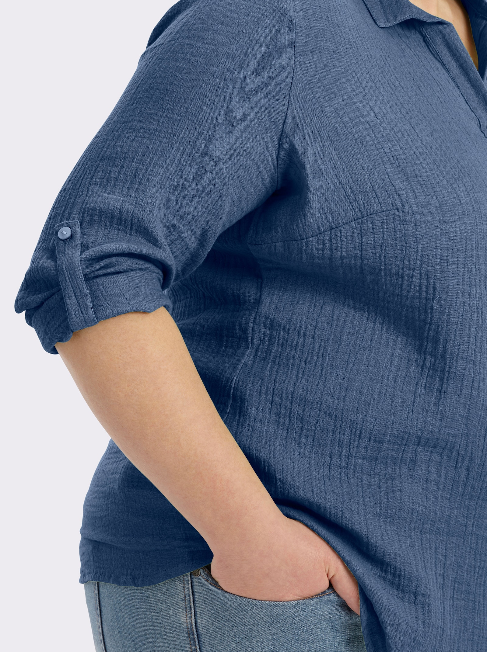 Hemdbluse mit Reverskragen - jeansblau