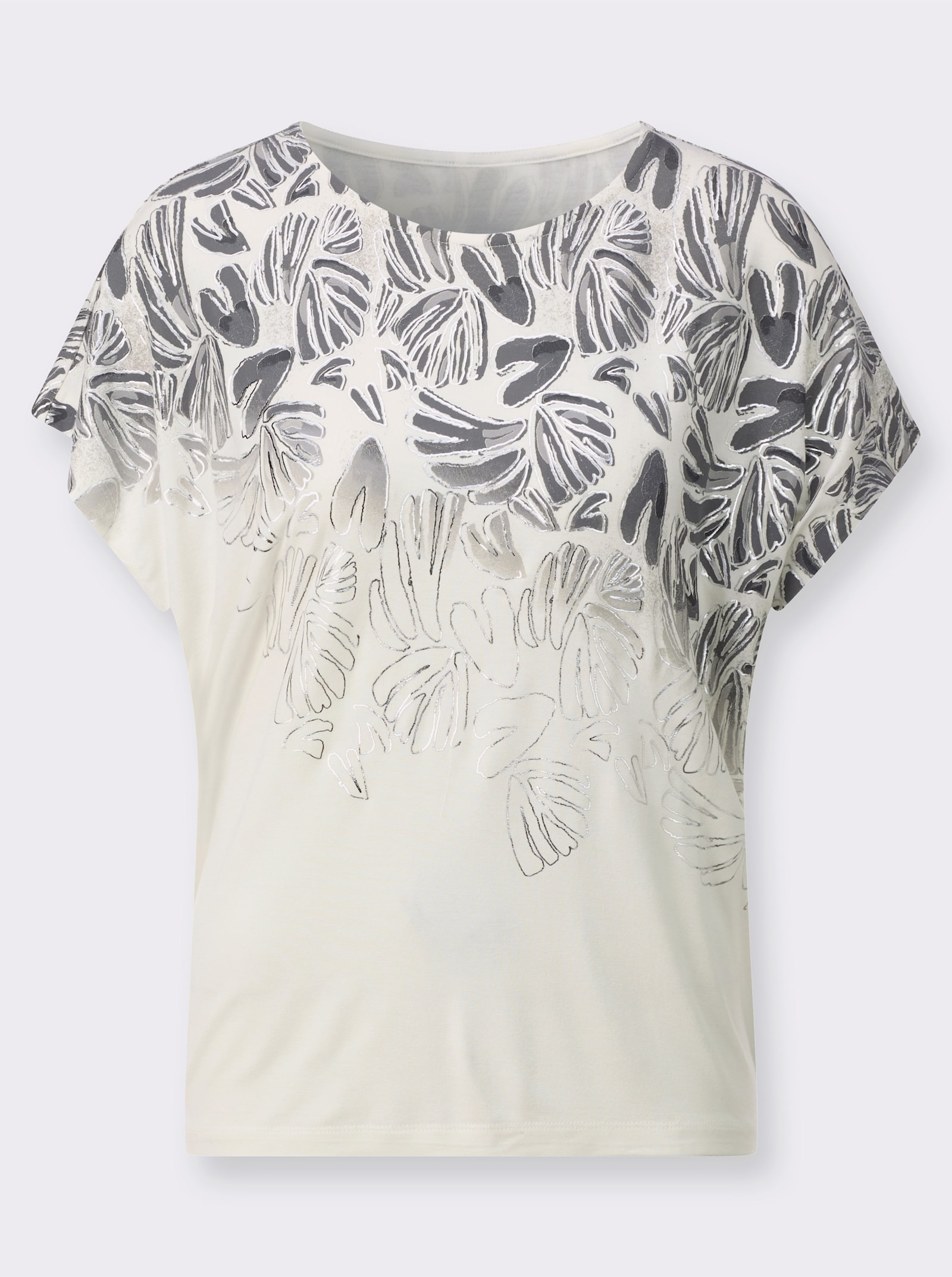 Rundhalsshirt mit Foliendruck - champagner-anthrazit-bedruckt