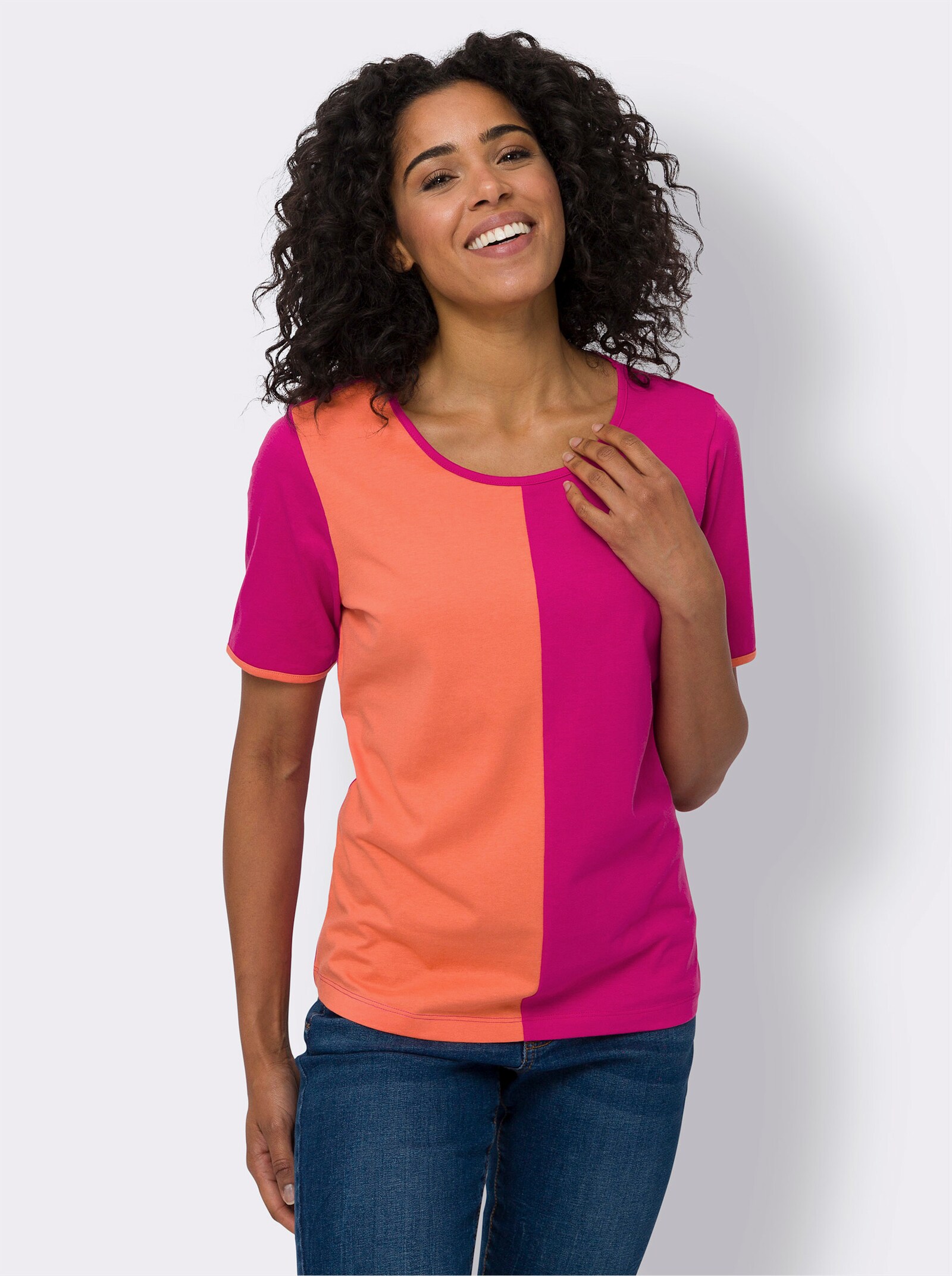 Shirt met korte mouwen in colour-blocking-dessin - oranje/pink