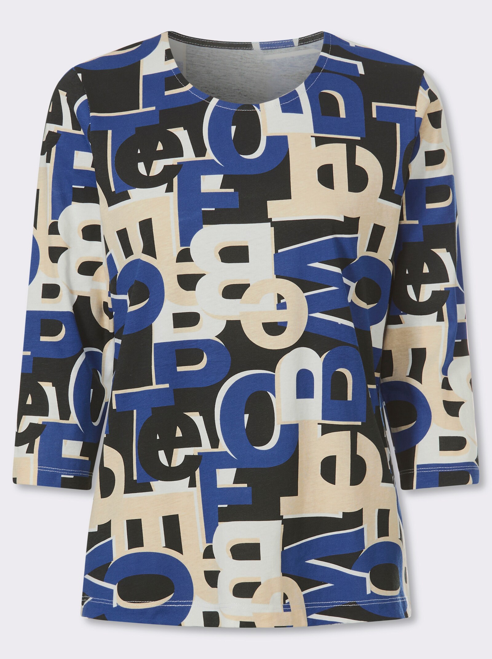 3/4-Arm-Shirt mit Lettering-Druck - royalblau-schwarz-bedruckt