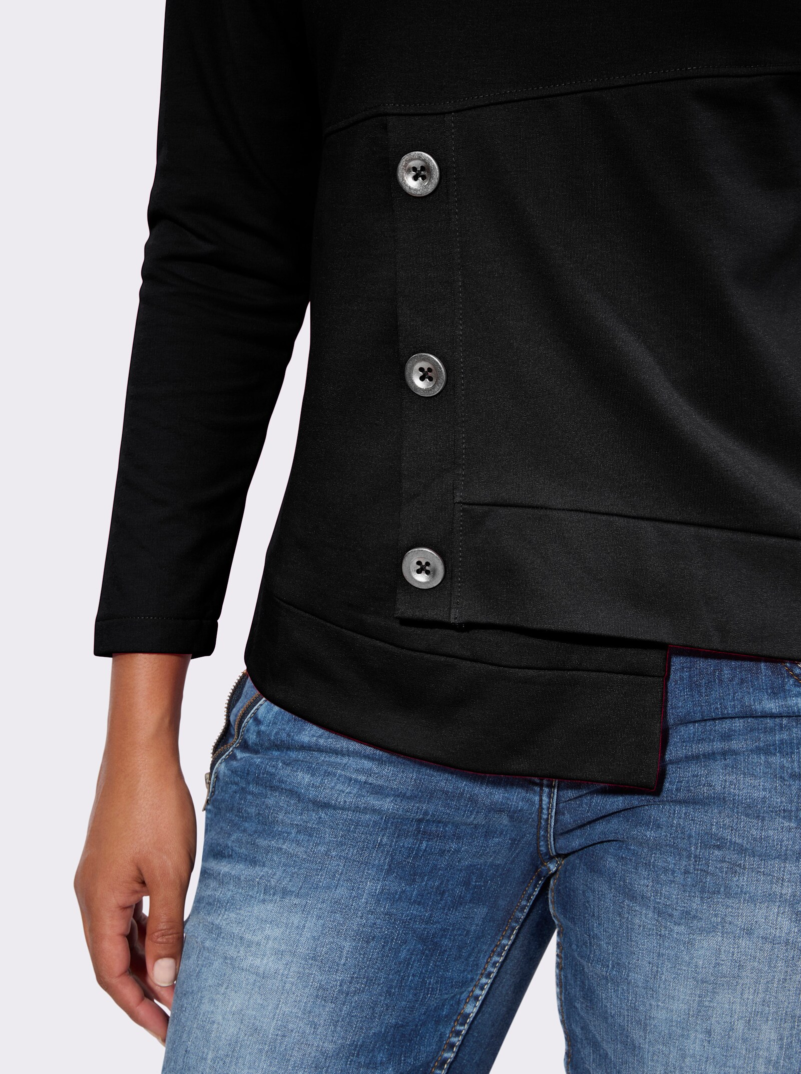 Sweatshirt mit Zierknöpfen vorne - schwarz