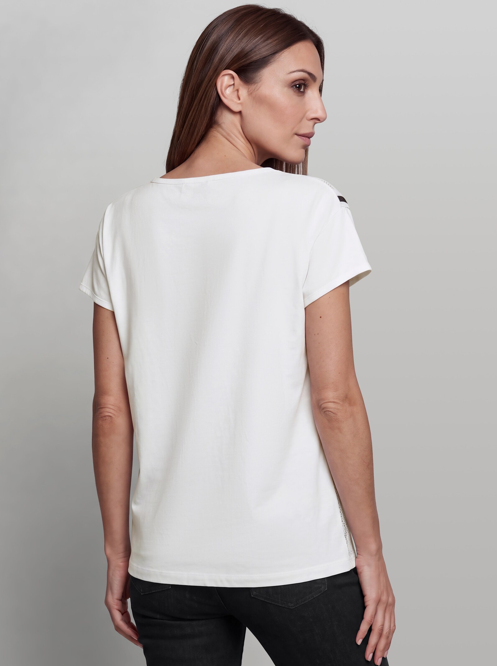 heine Kurzarmshirt mit Mesh-Einsatz - ecru-bedruckt