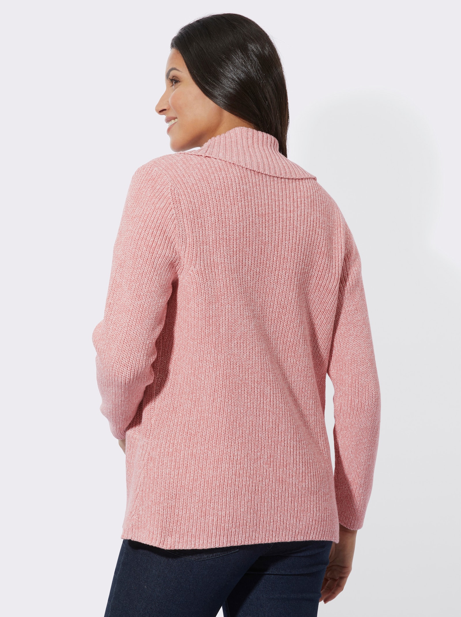 Strickjacke mit Schalkragen - rosenquarz-ecru-meliert