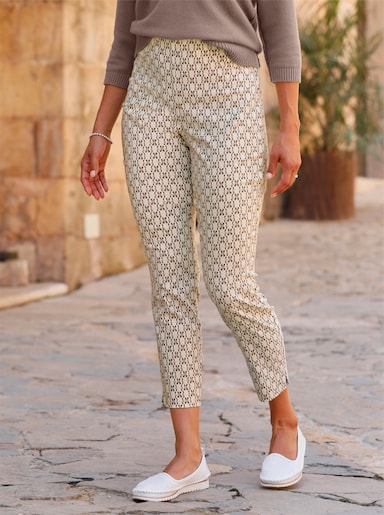 Bengalinhose mit Schlitzen am Bein - sand-dunkeltaupe-bedruckt