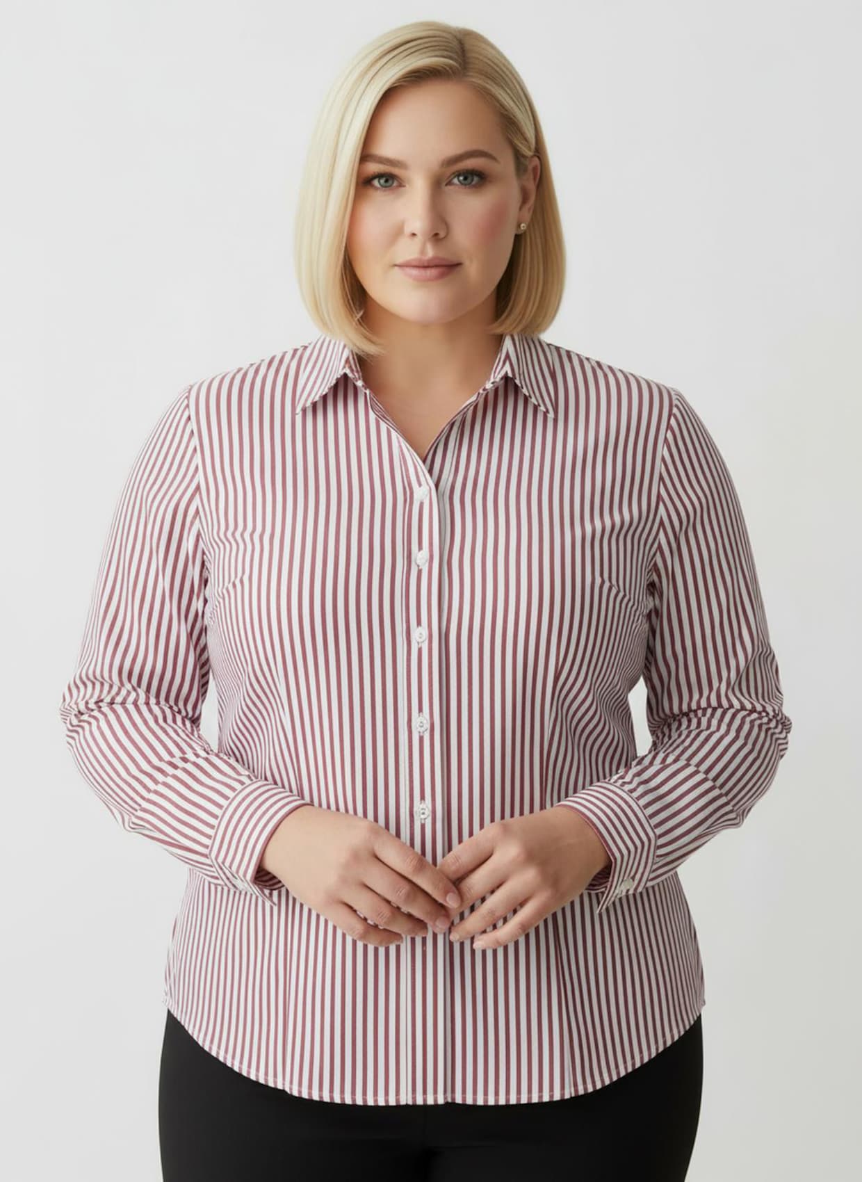 Gestreifte Bluse mit längenregulierbaren Ärmeln - rot-ecru-gestreift