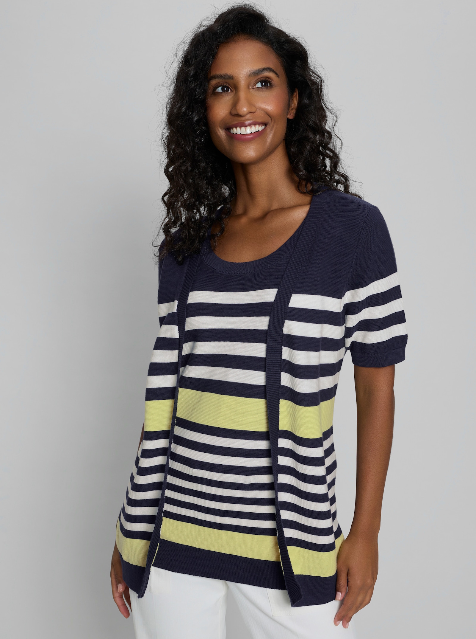 heine 2-in-1-Pullover mit Streifen - marine-pistazie-geringelt