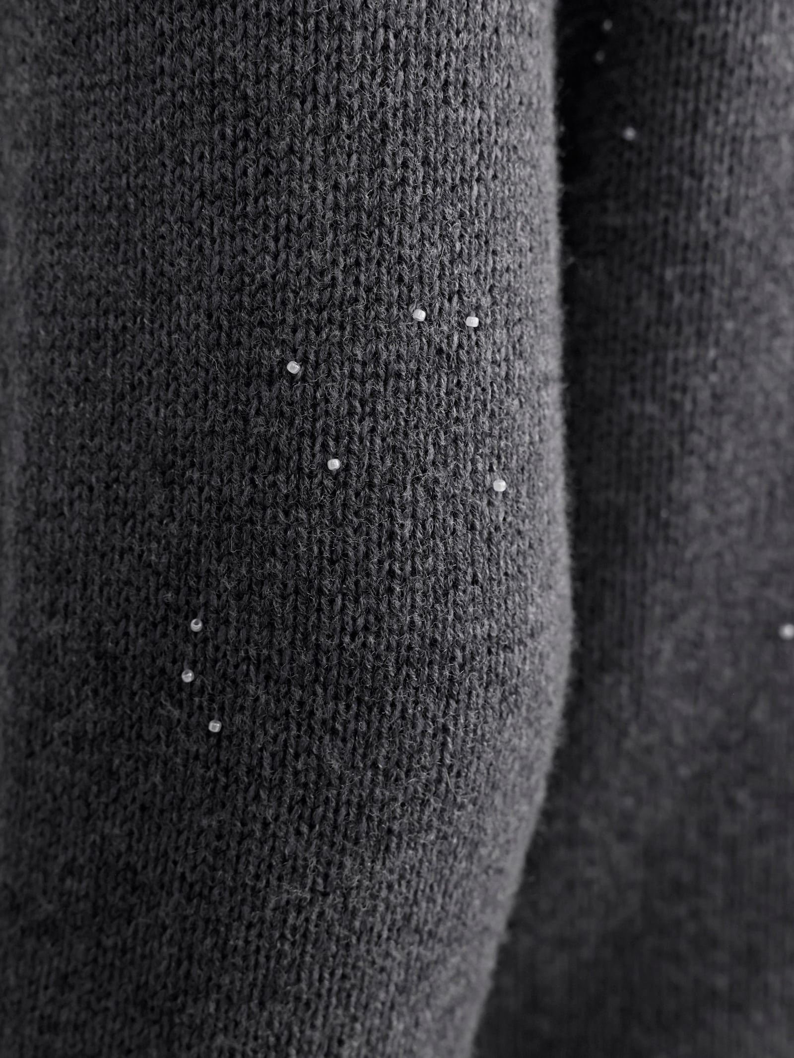 CREATION L PREMIUM Langarm-Pullover mit 10% Kaschmir und Zierperlen - anthrazit