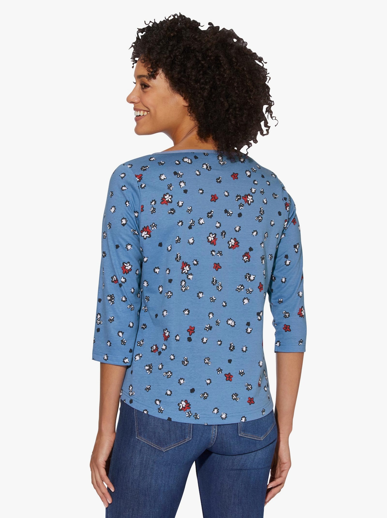 Shirt met 3/4-mouw - middenblauw geprint