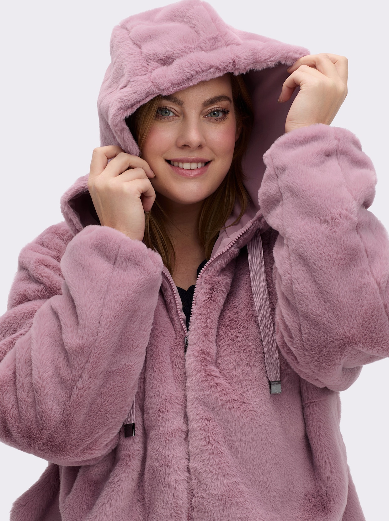 Fellimitatjacke mit Gummizug an Ärmeln und Saum - mauve